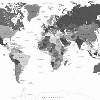 World Map - Black and White, Classic Text