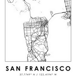 Black and White Minimal City Map Of San Francisco