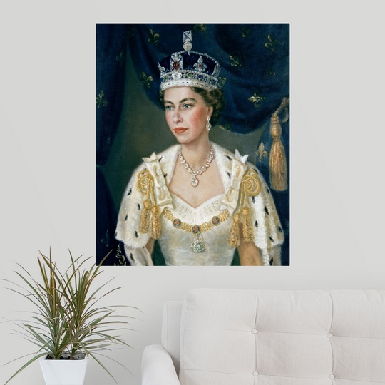 "Portrait of Queen Elizabeth II wearing coronation robes and the Imperial Sta | eBay